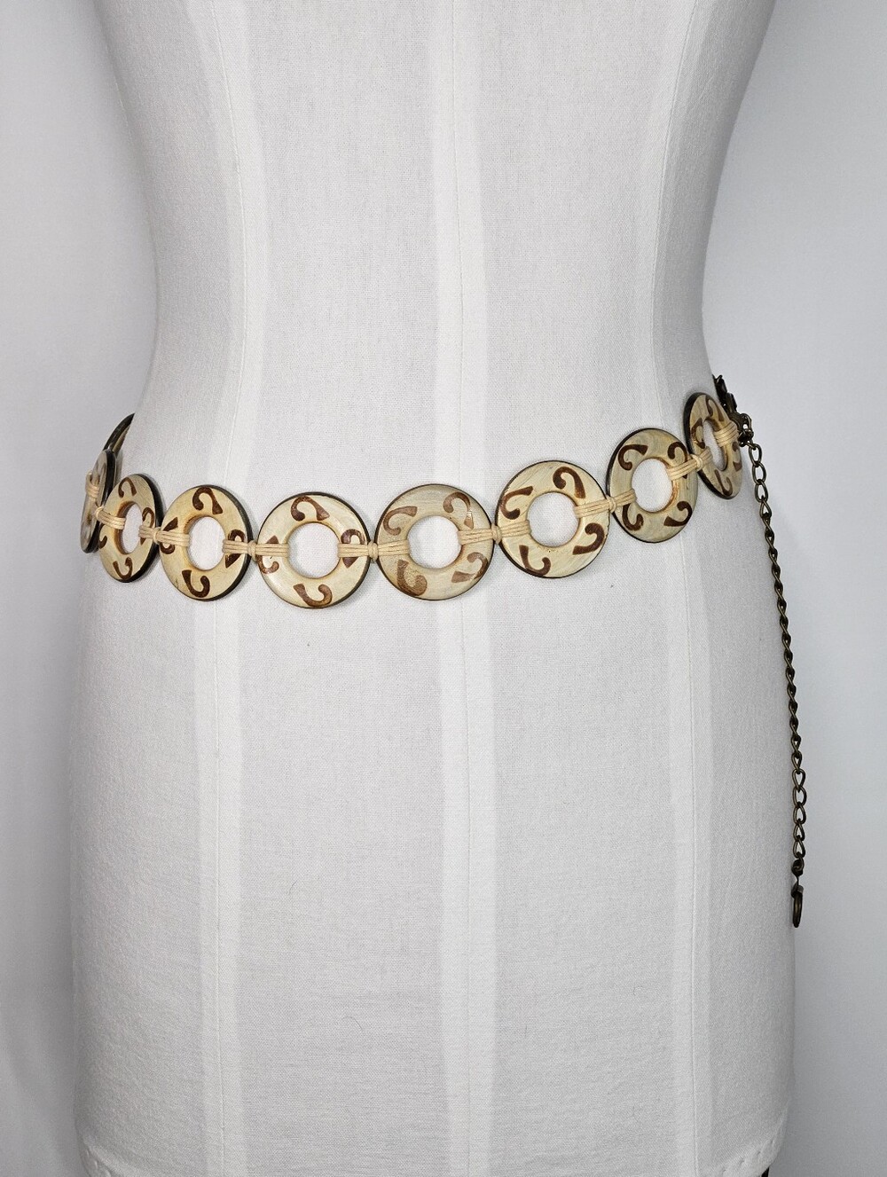 Coconut Ring Max 40" Belt Handcrafted Brass Chain Hook Makau Island Tribal - Picture 8 of 9